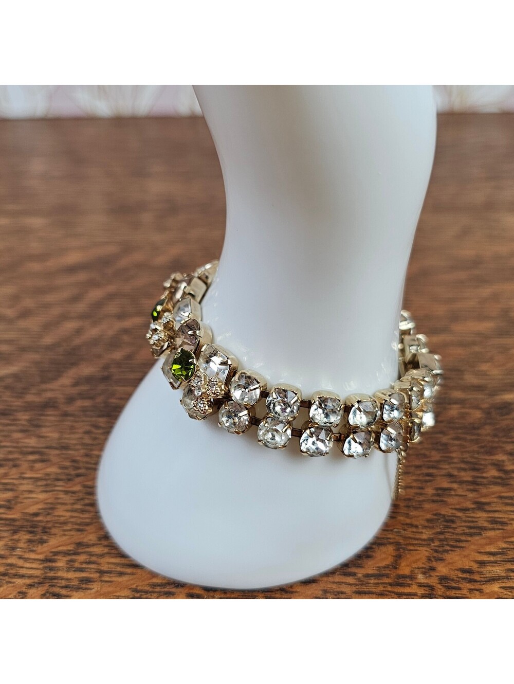Vintage Eisenberg Ice Rhinestone Bracelet Green Smoky Crystal Signed 7" - Picture 3 of 15